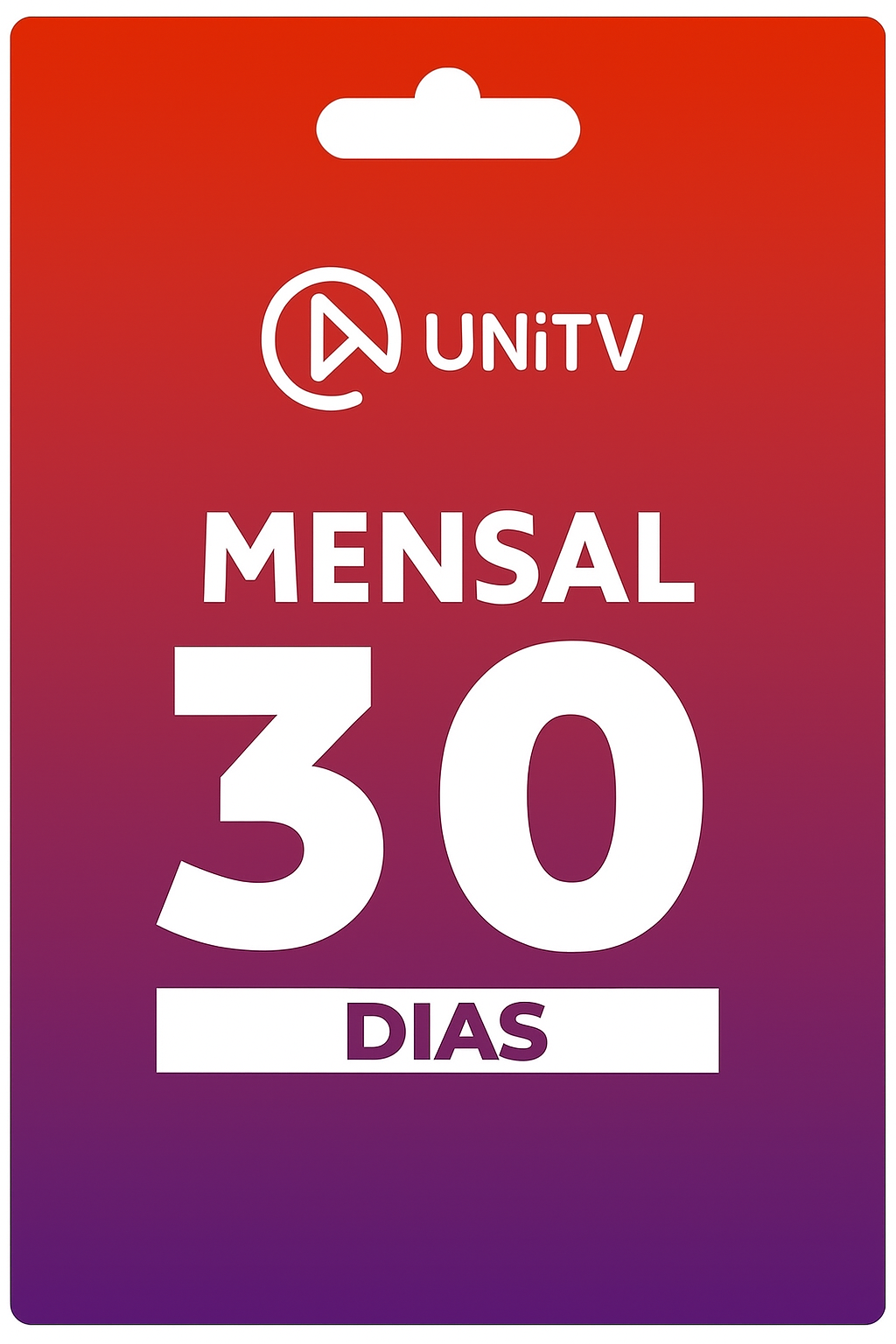 Imagem ilustrativa do cartão mensal do UNITV 30 dias por R$24,90